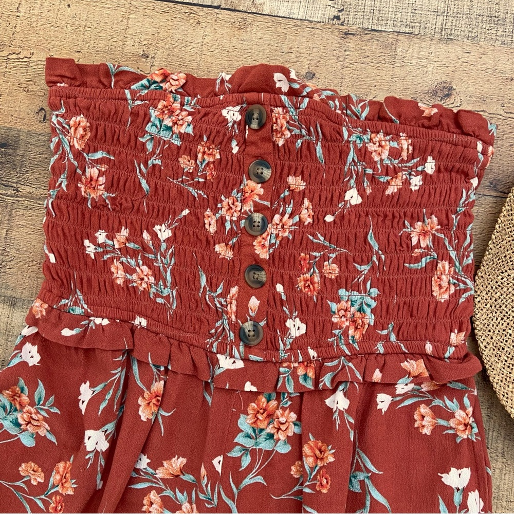 AEO Rust Floral Strapless Romper - Picture 3 of 10